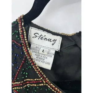 VTG Stenay Silk‎ Holiday Beaded Blouse Short Sleeve Embellished Women's Top L thumbnail 8