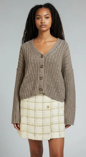 A New Day Women's Size 3X Brown Marled Ribbed Knit Cardigan Sweater V-Neck thumbnail 1