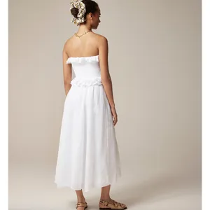 NEW J.Crew Ravenna Dress Ramie Ruffle Lightweight Smocked Midi White Small thumbnail 4