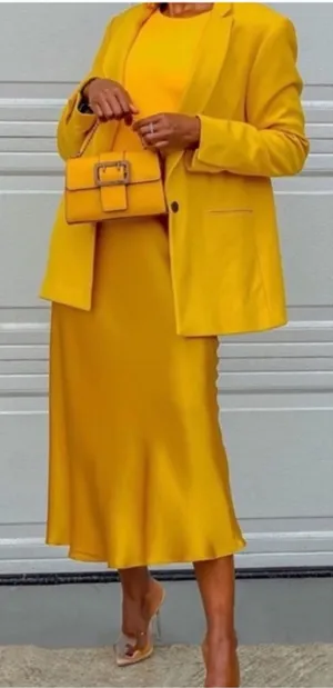 NWT Zara Yellow Marigold Satin Midi Skirt Size Small Pullon Bias Cut 8160/399 thumbnail 1
