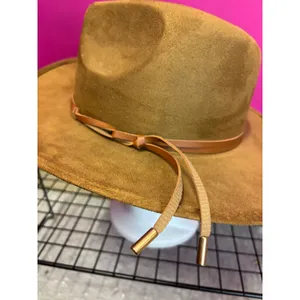 Camel Brown Faux Suede Wide Brim Fedora Hat with Tassel Band RN157656 thumbnail 7