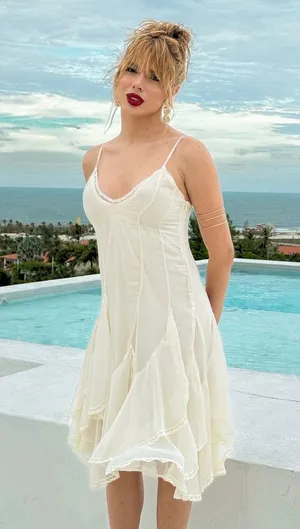 Zara dress sundress lace ivory cream flowy ruffle strapy boho summer vacation thumbnail 8