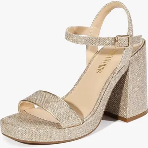 Dream Paris Glitter Gold Platform Sandals in Gold - Women size 7 thumbnail 1