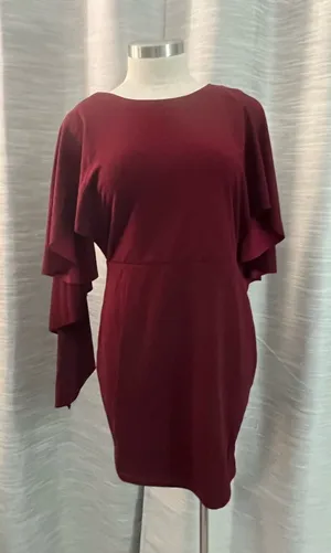 SHEIN Burgundy Long Sleeve Ruffle Sheath Dress thumbnail 1