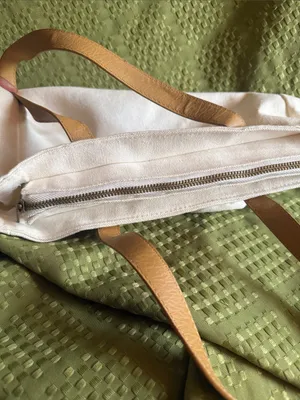 Cozy Earth Cream Canvas Tote with Tan Leather Straps thumbnail 3