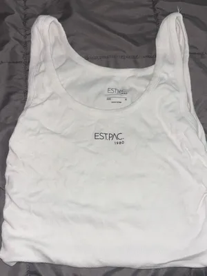 aerie White Ribbed Scoop Tank with EST.PAC Logo thumbnail 1