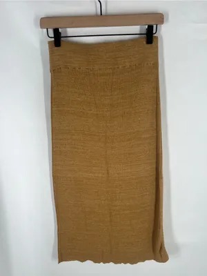 Free People Golden Hour Midi Skirt Small Golden Brown Ribbed Knit Side Slit thumbnail 5