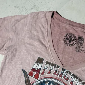 New Women's Affliction SS Desert Ride Pink Biker Tattoo Tee T-Shirt Top SZ M thumbnail 4