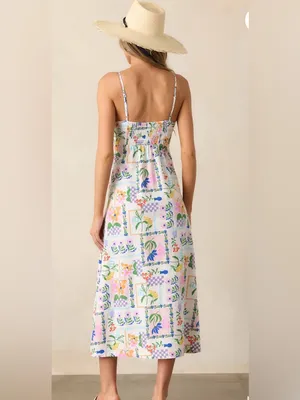 MINKPINK Nikita Twist Ivory Picnic Midi Dress Twist Flowy Smock Small NWOT thumbnail 3