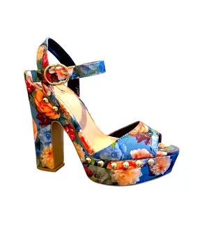Qupid Women’s Tropical  Studded Peep Toe Platform Heels  thumbnail 3