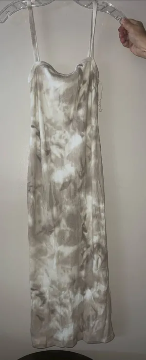 Zara Beige and White Tie-Dye Slip Maxi Dress thumbnail 1