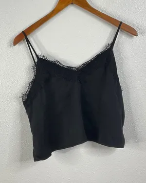 Open Edit Black‎ Lace Trim Cami Top Size Medium thumbnail 1