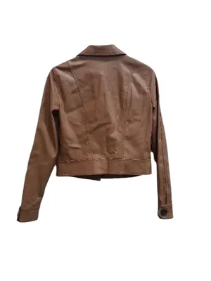 NEW Anthropologie Katy cropped vegan leather button jacket camel brown coat Xs thumbnail 3