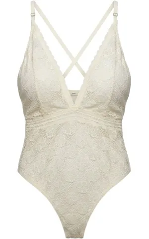 Aerie Lace Bodysuit Sz XXL Cream Floral V-Neck Crisscross Back NWT‎ thumbnail 1