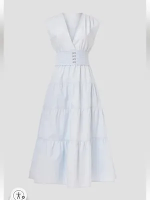 Derek Lam Light Blue Poplin V-Neck Tiered Midi Dress EUC US Size 4 MSRP $398 thumbnail 5