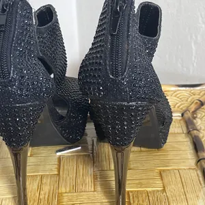Pierre Dumas Black Crystal Peep-Toe Heels thumbnail 6