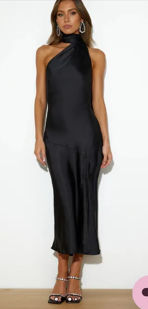 Satin Maxi Dress Black thumbnail 1