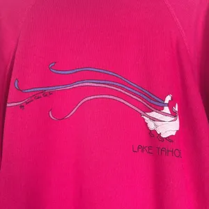 Vintage 80s Hanes Lake Tahoe Goose‎ Graphic Sweatshirt Pink Made in USA Large thumbnail 2