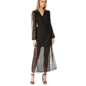 NEW Yumi Kim Womens‎ M Wicked Game Wrap Dress Black Swiss Dot Maxi Sheer Witchy thumbnail 16