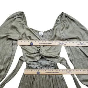 Anthropologie Mable Twist Cutout Tiered Maxi Dress Medium Green Puff Sleeve thumbnail 6