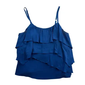 ALICE + OLIVIA S Small Silk Ruffled Tiered Layered Top Cami Flowy Royal‎ Blue thumbnail 2