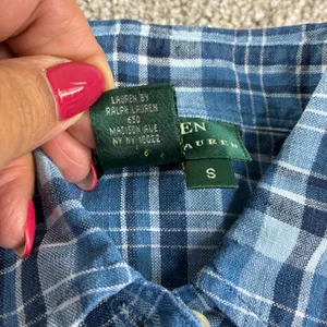 Lauren Ralph‎ Lauren Linen Plaid Shirt Womens S Blue Long Sleeve Button Preppy thumbnail 7