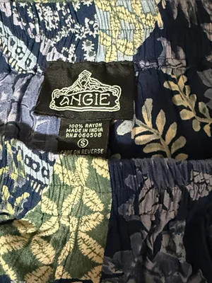 Angie Blue Patchwork Floral Wide‎ Leg Boho Pants Smocked Size Small thumbnail 2