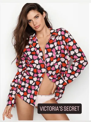 VICTORIA’S SECRET hearts pattern button down long sleeve top pajama women’s XS thumbnail 1