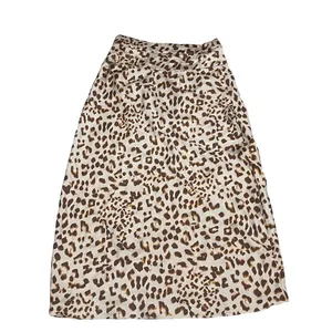 Free People Women's Leopard Print Satin Slip Skirt Size 6 Brown Midi thumbnail 6