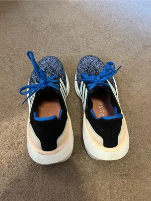 adidas Ultraboost Black & Blue Knit Athletic Sneakers with White Stripes thumbnail 4