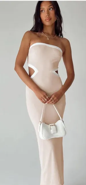 Princess Polly Strapless Midi Dress in Blush with White Trim thumbnail 1