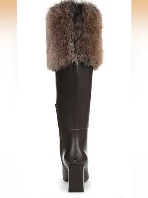 Sam Edelman Sylvia Dark Brown Leather Knee Boots with Faux-Fur Cuff size 8.5 NEW thumbnail 5