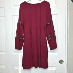 Old Navy Womens Burgundy Dress Long Sleeve Lace Detail Tassel Tie Size‎ L thumbnail 3