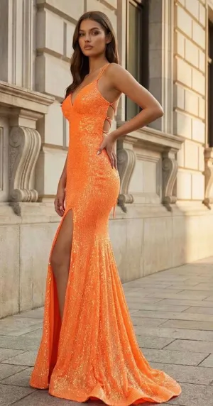Kiss Prom Orange Sequin Prom Dress thumbnail 1