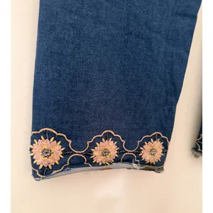 Driftwood Margo Floral Embroidered Wide Leg Seam Jeans Medium Wash Denim 34/29 thumbnail 4