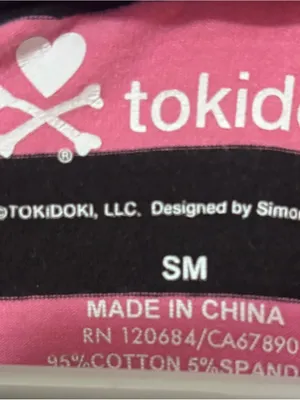 tokidoki cropped Pink & Black Heart Crossbones Stripe Tee thumbnail 2