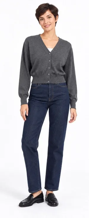 Grace Karin Gray Button Front Cropped Long Sleeve Cardigan Sweater thumbnail 1