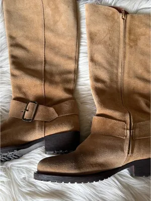 Sundance Tan Suede Knee High Boots with Buckle Detail thumbnail 4