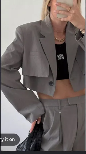 Bershka grey crop blazer jacket  thumbnail 1