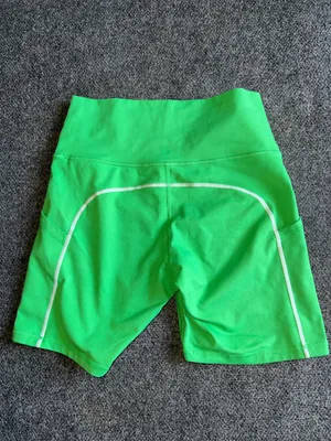 Aerie Neon Green High-Rise Bike Shorts with White Piping 082426 thumbnail 2