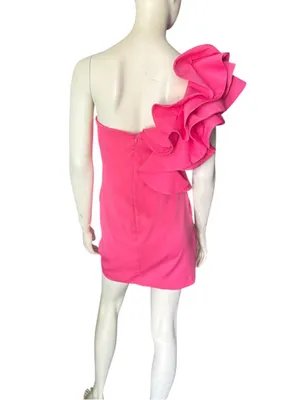 DO + BE One Shoulder Ruffle Bodycon Mini Dress Hot Doll Pink Size Medium NWT thumbnail 3