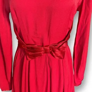 Vintage Nina Piccalino Cherry Red Dress Satin‎ Bow Detail Scoopneck Long Sleeve thumbnail 4