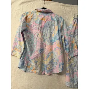 Lauren Ralph Lauren Pajama Set Womens Medium Pink Paisley Cotton 3/4 Sleeve Crop thumbnail 13