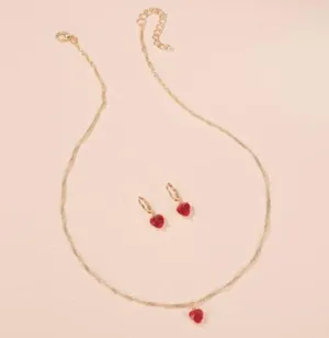 18K Gold Plated Heart Jewelry Set Heart Pendant Necklace Crystal Heart Dangle Drop Earrings(2pcs/set) thumbnail 2