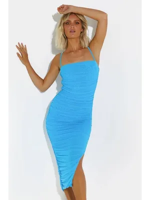 SNDYS Simone Midi Mesh Dress in Blue Xsmall New Womens Bodycon thumbnail 10