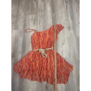 Free‎ People Heart Shaped Face Mini Dress Orange Pink One Shoulder Size Large thumbnail 4