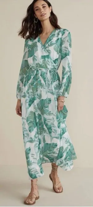 Soft Surroundings Kaia Maxi Dress Large Palm Print Flowy Faux Wrap Effortless thumbnail 1