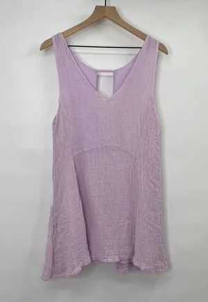 Free People Linen Tunic Tank Mini Dress Keyhole Neckline Lavender Lilac Womens M thumbnail 4