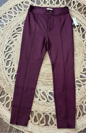 NWT Anthropologie Maeve Pants Womens 2 Burgundy Red Split Hem Pintuck Skinny Leg thumbnail 1