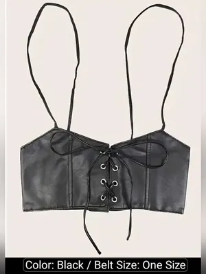 Black Lace Up Corset Style‎ Faux Leather Belt Waist Cincher One Size thumbnail 10